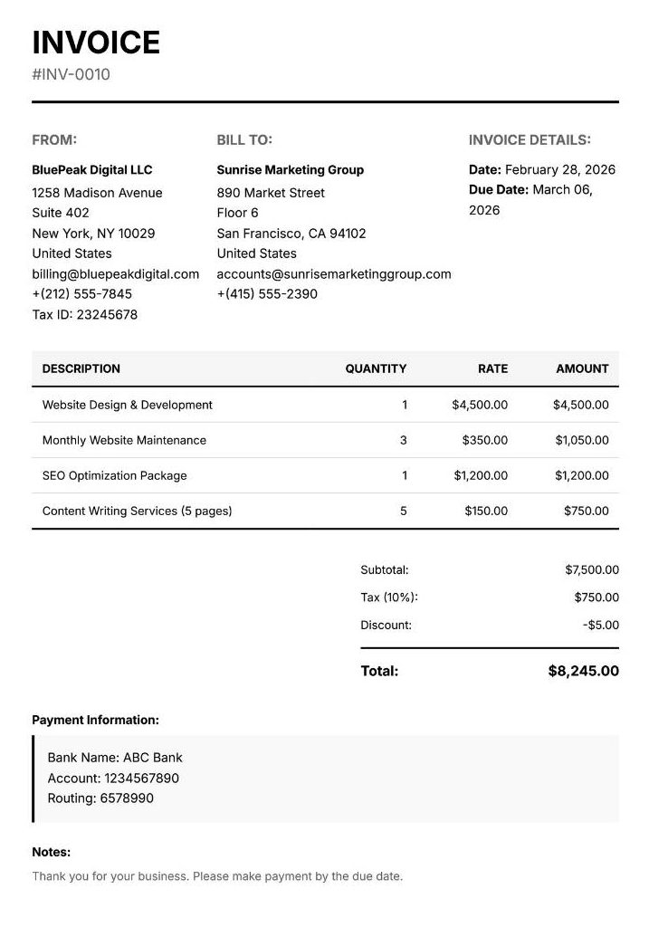 professional invoice template on cv studio