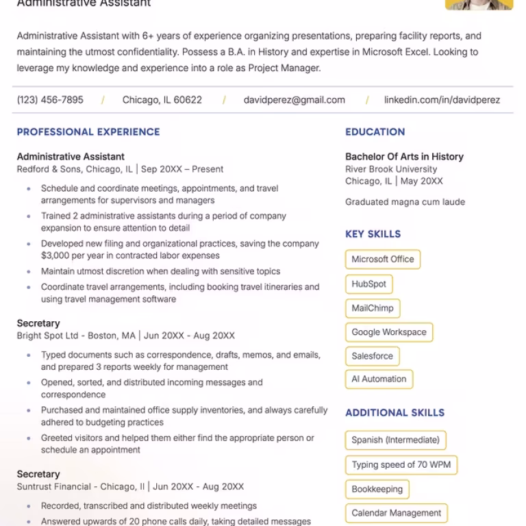 Get Administrative Resume Format in WORD